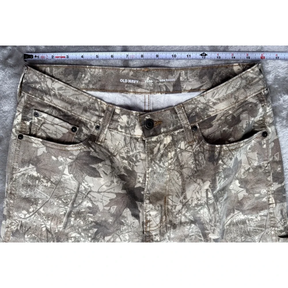 Old Navy 90s Baggy Camo Carpenter Jeans Raw Edge Ankle 100% Cotton Mens 31x28